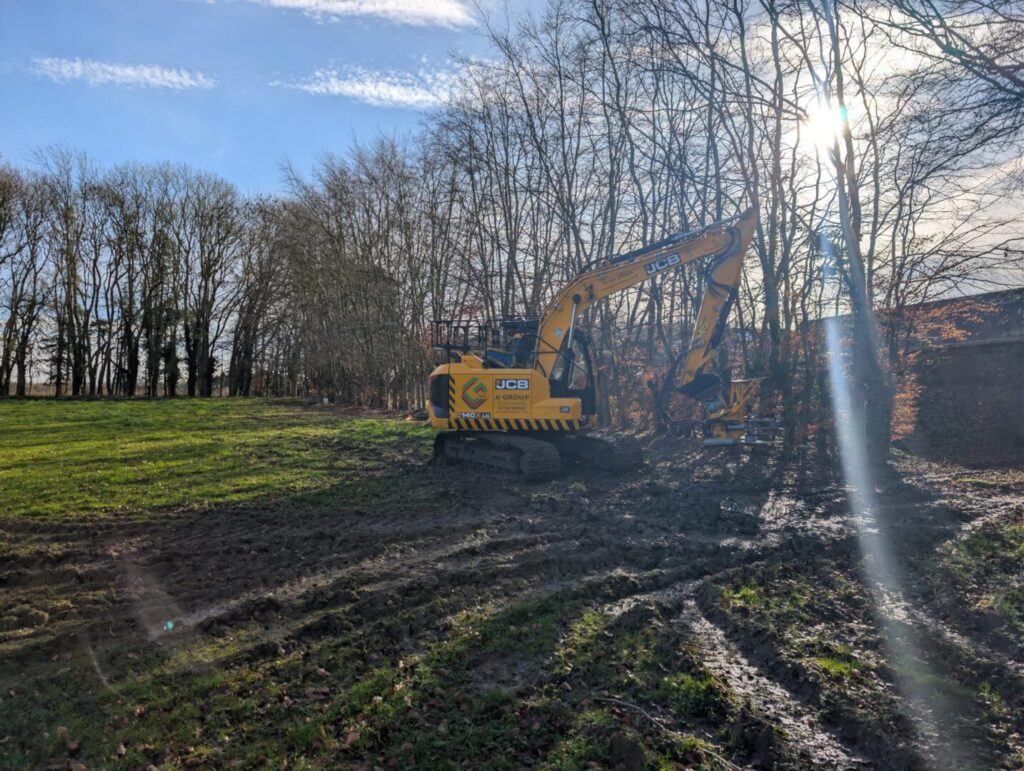 Mechanical tree shearing taking place on project