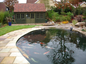 Landscaping services. fish pond completed in garden