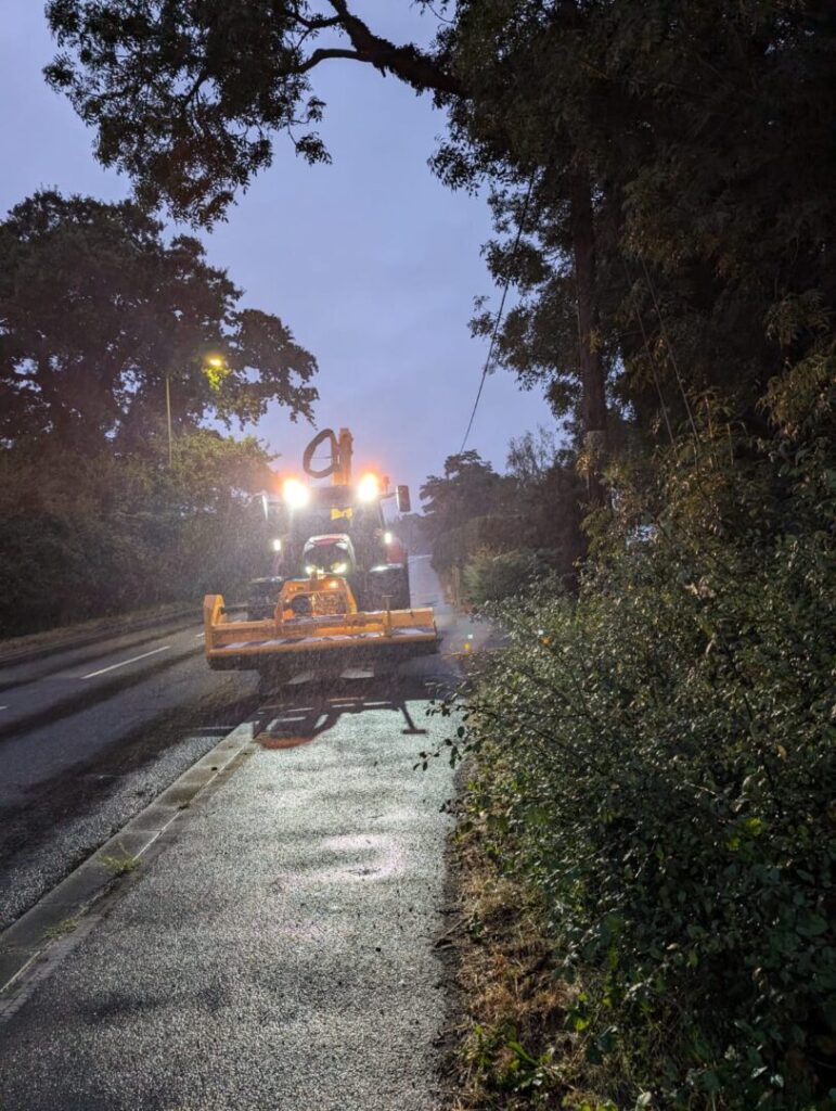roadside verge and headge cutting at night