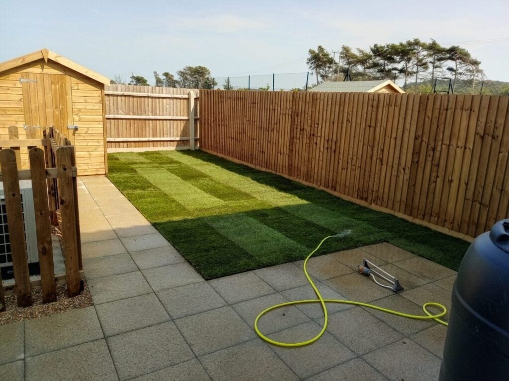 domestic turf seeding completion in back garden